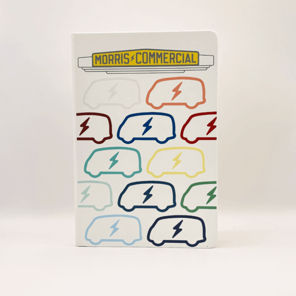 A stylish Morris JE Themed Notebook, available in the Morris Commercial shop.