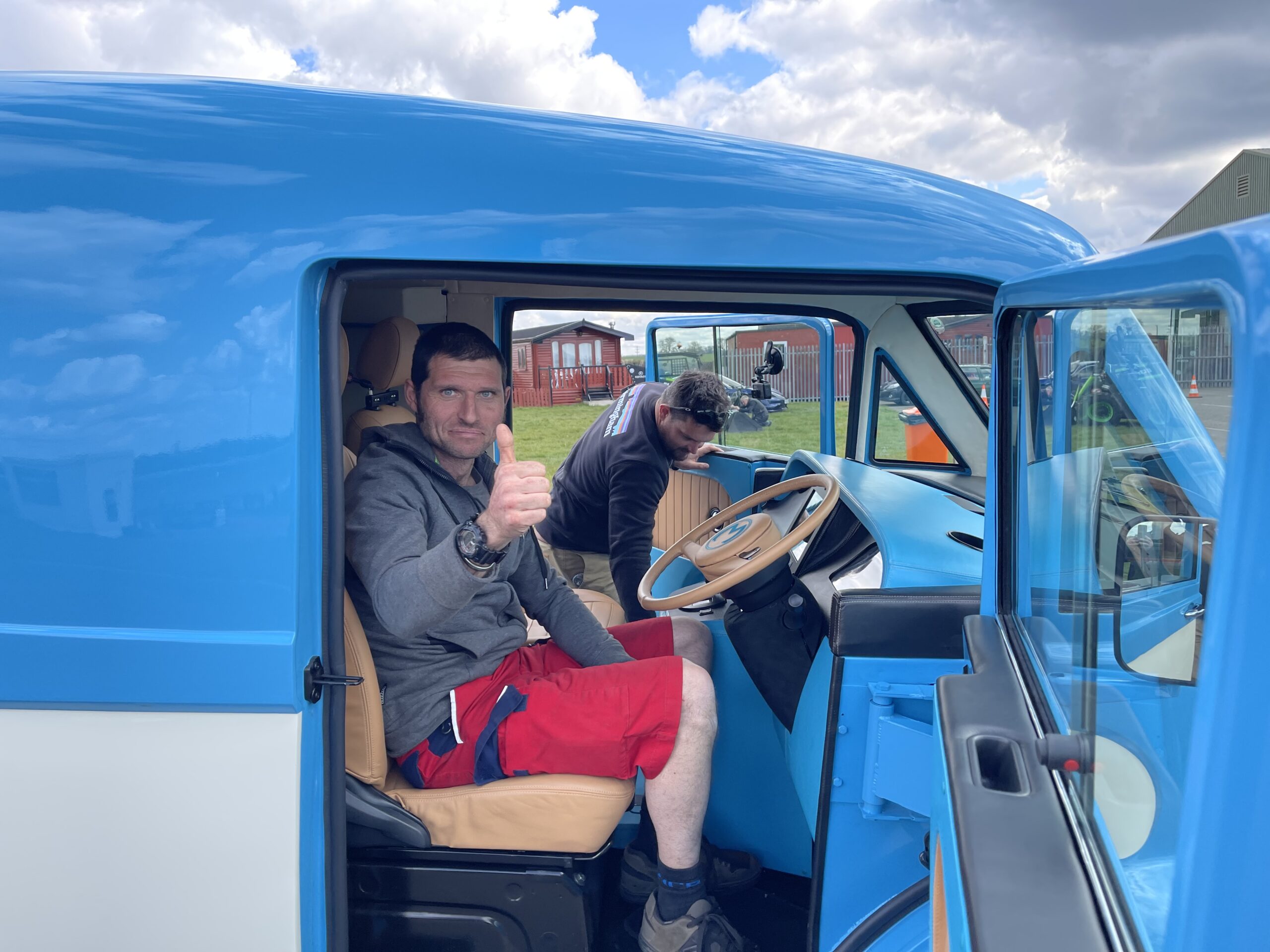 Guy Martin driving the Morris JE1 as part of filming 